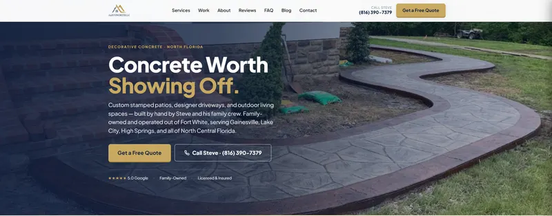 The A2Z Concrete website, built by CJP Enterprises