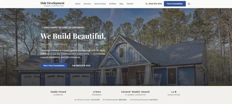 The Hale Development website, built by CJP Enterprises