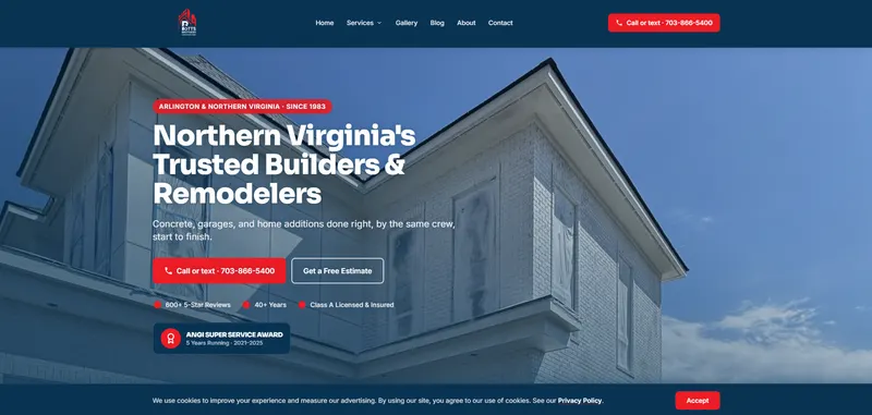 The Potts Brothers Construction website, built by CJP Enterprises