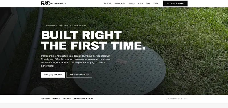 The R&D Plumbing Co. website, built by CJP Enterprises